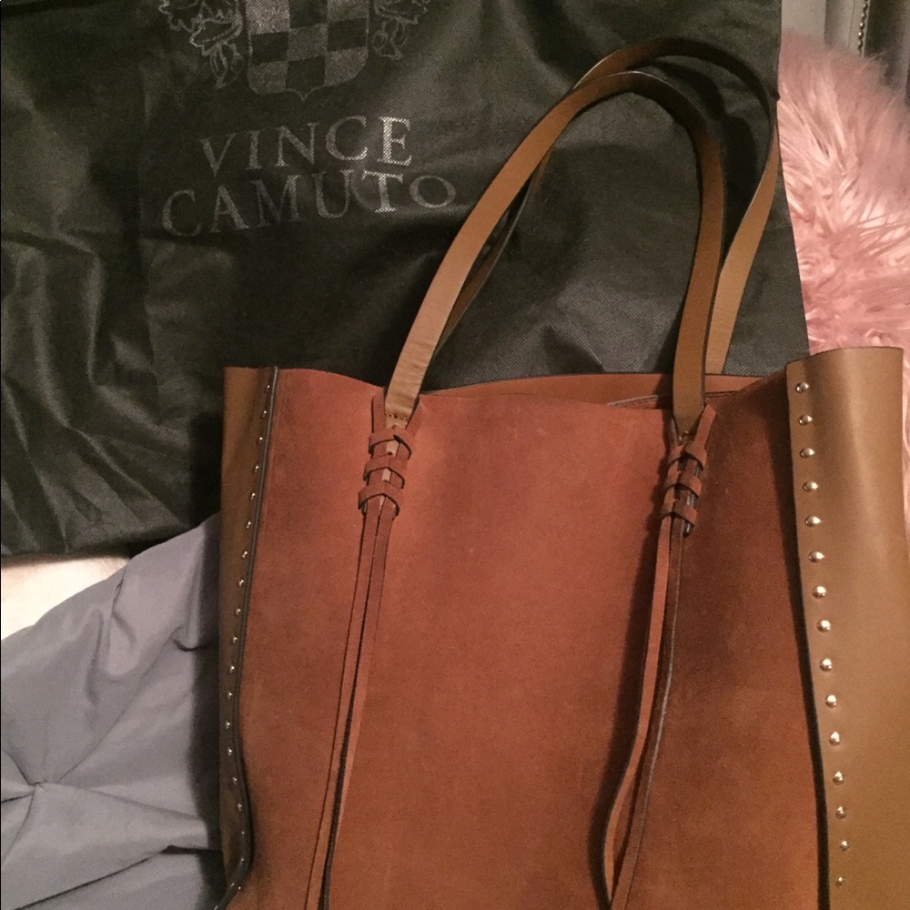 Vince Camuto dark rum bonded suede bag